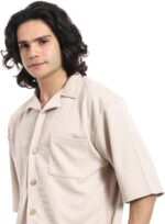⁦Red Circle Mens Regular Fit Pique Beige Shirt And Shorts Set Regular Fit Pique Beige Shirt and Shorts Set⁩ - الصورة ⁦4⁩