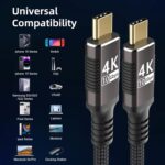 ⁦USB C Long Cable 16FT/5M Compatible with Thunderbolt 3,USB C 3.1 Gen 1 Cable 10Gbps Data Transfer,4K@60Hz/2K@120Hz Video Output Monitor Cord,Type-C Nylon Braided PD3.0 100W Fast Charging.⁩ - الصورة ⁦8⁩