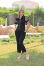 ⁦بيجامة نسائية قطعتين بنطلون قصير وبلوزة بسحاب مظهر أنثوي كاجوال مبهر بلمسة بسيطة . طقم بيجاما مميز من دعدوش⁩ - الصورة ⁦2⁩