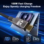 ⁦USB C Long Cable 16FT/5M Compatible with Thunderbolt 3,USB C 3.1 Gen 1 Cable 10Gbps Data Transfer,4K@60Hz/2K@120Hz Video Output Monitor Cord,Type-C Nylon Braided PD3.0 100W Fast Charging.⁩ - الصورة ⁦2⁩