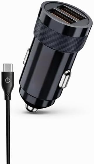Fast High Power Dual Port Car Charger, ST-35E Turbo Fast Car Adapter with Type-C Cable, 12X Super Charge, Safe Charging Technology for Smartphones and Tablets