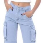 Mamilly jeans بنطلون كارجو هاي ويست جينز بجيب من الجنب نسائي OB-653-Parent