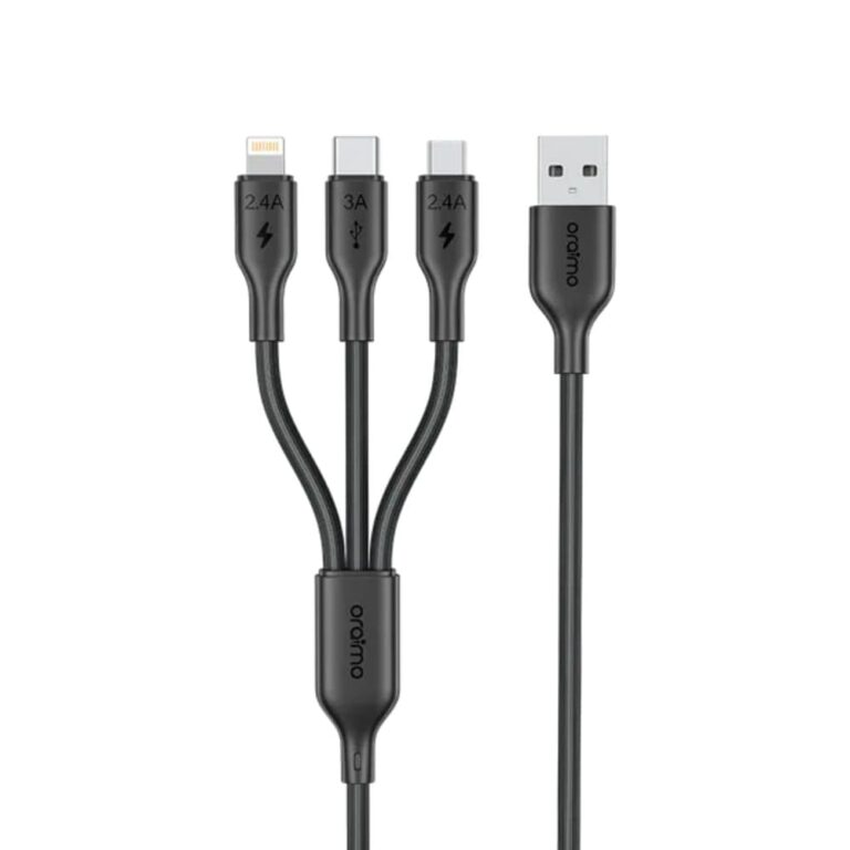 كابل دورالين 4 للشحن السريع ونقل البيانات متعدد الوظائف 3 في 1 من اورايمو، كابل USB-A إلى نوع سي/ لايتنينج/ مايكرو 60 وات، كابل توصيل طاقة عالي السرعة بطول 1.2 متر، لون أسود، موديل OCD-118MCL