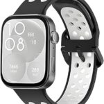 سوار ساعة رياضي من Next Store سيليكون بديل متوافق مع Huawei Watch Fit 4 – تصميم ثنائي اللون، سوار معصم قابل للتنفس مزود بفتحات تهوية.