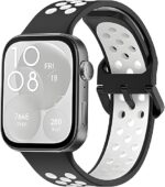 سوار ساعة رياضي من Next Store سيليكون بديل متوافق مع Huawei Watch Fit 4 – تصميم ثنائي اللون، سوار معصم قابل للتنفس مزود بفتحات تهوية.