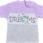 تيشرت نصف كم مطبوع مزين بعبارة "Dreams" للبنات، قطعة واحدة من بيبي شورا