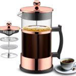ماكينة تحضير القهوة الفرنسية طراز DV-148 مصنوعة من الزجاج المقاوم للحرارة بتصميم صغير الحجم سهل الاستخدام مع فلتر من الفولاذ المقاوم للصدأ للمنزل والمكتب والسفر، سعة 350 مل، لون ذهبي