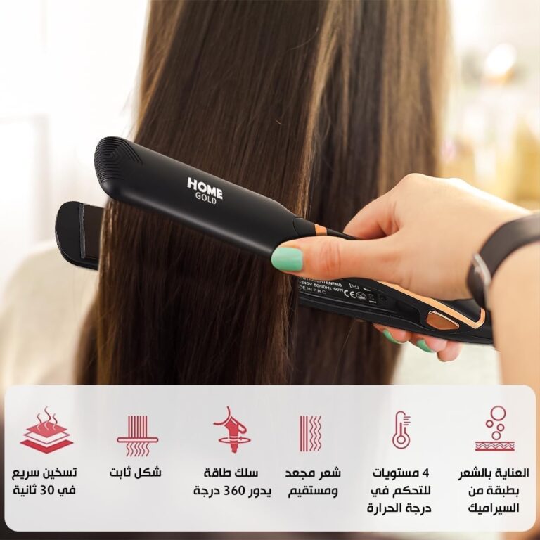 مكواة فرد الشعر المسطحة من السيراميك، سلك دوار 360 درجة وتسخين سريع حتى 400 درجة مئوية، أداة تصفيف ناعمة للشعر المجعد أو المفرود، HG-380