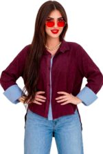 ⁦قميص (شميز) كاجوال حريمي كتان بأكمام طويلة مقلمة وقصة واسعة مريحة - نبيتي⁩ - الصورة ⁦3⁩