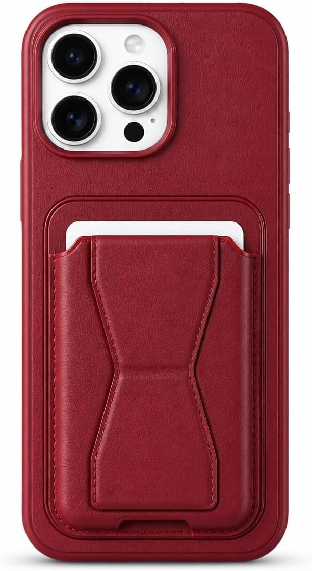 61xzT2DK9WL._AC_SL1500_.jpg 3M Store Leather Case Compatible for iPhone 13 pro max Shockproof Leather Back Card Storage & case built-in Stand PU leather for a stylish look, comfortable grip (Red wine)