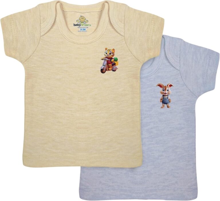 Baby Shoora Boys Short Sleeve Undershirt Set Of 2 Pieces Half Sleeves Undershirt Printed Shapes