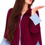 قميص (شميز) كاجوال حريمي كتان بأكمام طويلة مقلمة وقصة واسعة مريحة - نبيتي
