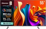 هايسينس تلفزيون ذكي 55 بوصة QLED 4K VIDAA، دولبي فيجن اتموس، ترقية الذكاء الاصطناعي 4K، وضع اللعب بلس، تحكم صوتي، اسود - 55Q6N