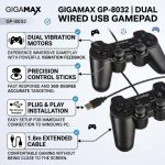 ⁦جيجاماكس اداة تحكم بالالعاب USB بسلك مزدوج GP-8032 للكمبيوتر - كابل بطول 1.8 متر - وحدة تحكم بنمط بلاي ستيشن 3 - عصي انالوج دقيقة للالعاب - التوصيل والتشغيل [متوافقة مع ويندوز فقط]⁩ - الصورة ⁦3⁩