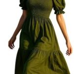Basic Wear Rayon Short Sleeves Mini Dress For Girl, One Size - Olive