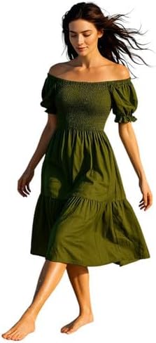Basic Wear Rayon Short Sleeves Mini Dress For Girl, One Size - Olive