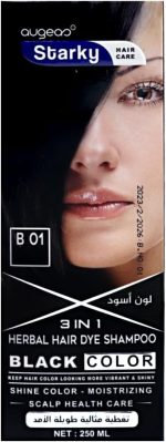 شامبو صبغة الشعر بالأعشاب وبلون أسود لامع 3 في 1 للحصول على لون متالق وترطيب وعناية فائقة بفروة الرأس وتغطية مثالية طويلة الامد من ستاركي، لون أسود (B01) - 250 مل - الصورة 2