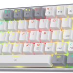 كيبورد فيز بسلك 60% للالعاب باضائة ملونة RGB K617 من ريدراجون ، ميكانيكال مدمجة بـ61 مفتاح واغطية مفاتيح بيضاء ورمادية احمر خطي يدعم مشغل برنامج برو USB - C