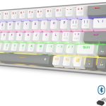 لوحة مفاتيح ألعاب ميكانيكية K705WG-R برو 65% لاسلكية وبلوتوث وسلكية ار جي بي ومفتاح أحمر 68 مفتاح ومقبس تبديل سريع 100%، لوحة إلكترونية مطبوعة مثبتة على لوحة حرة ومفاتيح أسهم مخصصة من ريدراجون