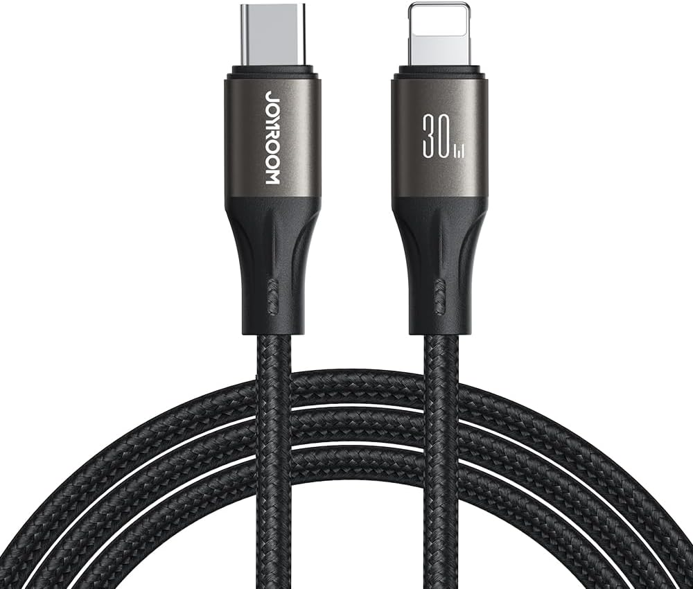 617gJuaM-GL._AC_SL1000_.jpg كابل من جويروم بطول 1.2 متر نوع USB ولايتنينغ متوافق مع آيفون وآيباد وأجهزة آبل 8 بن