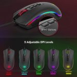 ماوس ألعاب M711 من ريدراجون، ماوس سلكي، 7 أزرار قابلة للبرمجة، ماوس إضاءة RGB قابل للتخصيص، بدقة 10000 نقطة لكل 2.54 سم، ماوس مريح، ماوس خفيف الوزن، للابتوب والكمبيوتر المكتبي (أسود | 16.8 مليون لون ار جي بي، 7 أزرار قابلة للبرمجة، نقطة لكل بوصة قابلة للتعديل، مقبض مريح، مستشعر بصري دقيق - الصورة 6