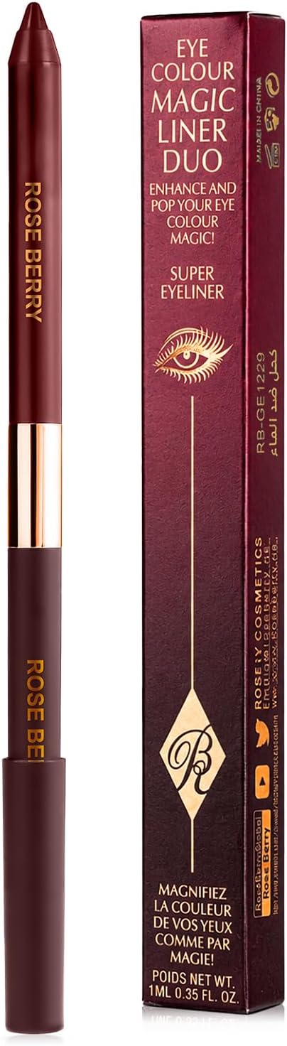 Rose Berry - Eyeliner, Eye Colour Magic Liner Duo, Waterproof, Dual Ended Eyeliner Pencil With Two Tips, Smooth Glide Makeup Pen, For Defined Lines, Model - RB-GE1229 (Matte M09 & Metallic M10)