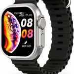 T800 Ultra ساعة ذكية، شاشة 1.99 إنش، بلوتوث، مقاومة للماء، شحن لاسلكي، تتبع اللياقة البدنية (تيتانيوم وحزام اسود)