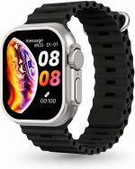 T800 Ultra ساعة ذكية، شاشة 1.99 إنش، بلوتوث، مقاومة للماء، شحن لاسلكي، تتبع اللياقة البدنية (تيتانيوم وحزام اسود)