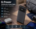 ⁦باور بانك من جي-باور سعة 10000 مللي أمبير بتقنية ليثيوم بوليمر ومنافذ USB و تايب-C مع شاشة LED وشحن سريع للهواتف و التابلت، أسود⁩ - الصورة ⁦5⁩