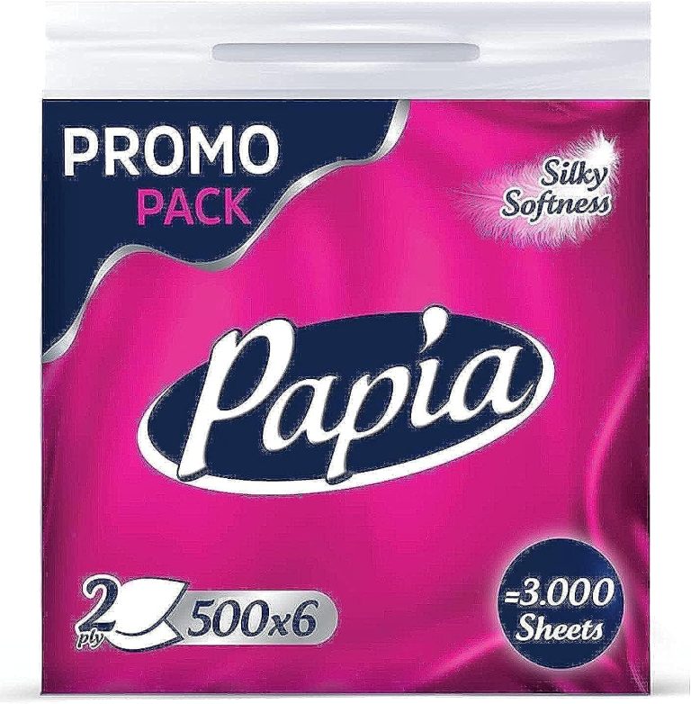 مناديل وجه من بابيا - عبوة متعددة من البولي ايثيلين - طبقتين - 500 × 6