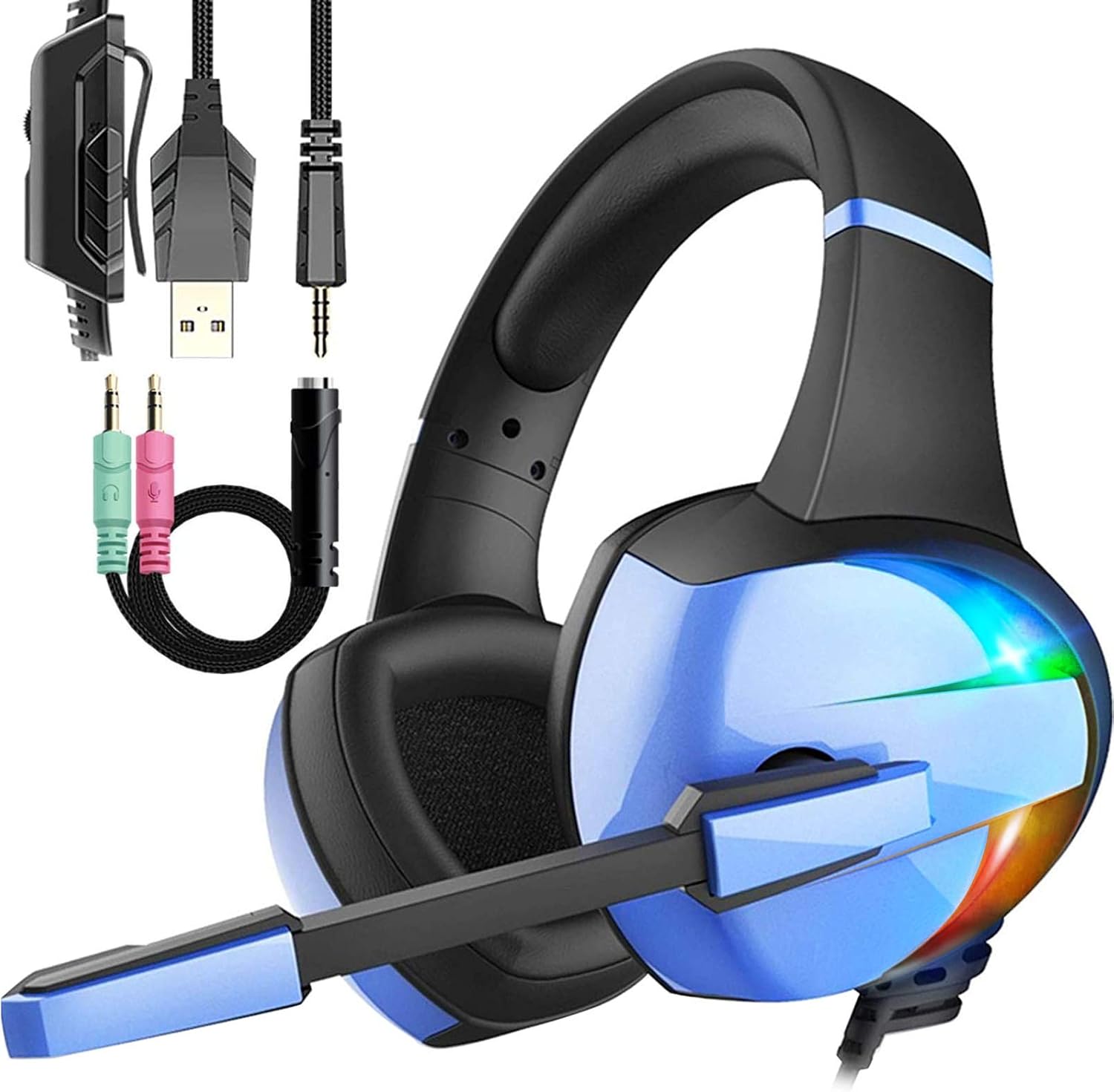 71ZphElV55L._AC_SL1500_.jpg سماعات رأس للألعاب احترافية بسلك مع ميكروفون للأولاد والمراهقين، سماعة رأس فوق الأذن بنظام صوت محيطي واضح وصوت ستيريو متوافقة مع الكمبيوتر/بلاي ستيشن 4/اكس بوكس ون/سويتش/اللاب توب/الموبايل من SVYHUOK