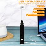 ⁦ماكينة صنع رغوة الحليب المحمولة باليد قابلة لاعادة الشحن بمنفذ USB مع خفاقتين من الستانلس ستيل و3 سرعات قابلة للتعديل للكابتشينو والشوكولاتة الساخنة والميلك شيك ومزيج البيض (اسود)⁩ - الصورة ⁦5⁩