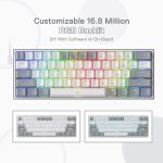 كيبورد فيز بسلك 60% للالعاب باضائة ملونة RGB K617 من ريدراجون ، ميكانيكال مدمجة بـ61 مفتاح واغطية مفاتيح بيضاء ورمادية احمر خطي يدعم مشغل برنامج برو USB - C - الصورة 6