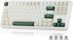 لوحة مفاتيح ميكانيكية K734WCG-RGB-PRO، 81 مفتاح من ريدراجون، إضاءة خلفية ار جي بي، وضع ثلاثي، أبيض مع لمسات خضراء