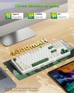 ⁦لوحة مفاتيح ميكانيكية K734WCG-RGB-PRO، 81 مفتاح من ريدراجون، إضاءة خلفية ار جي بي، وضع ثلاثي، أبيض مع لمسات خضراء⁩ - الصورة ⁦5⁩