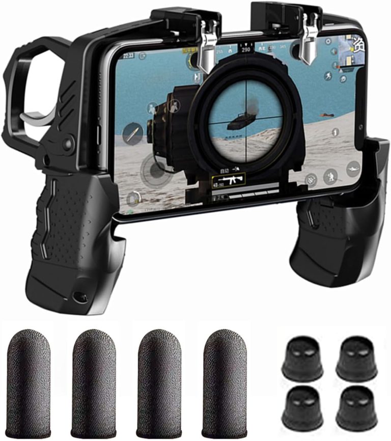 وحدة تحكم في العاب الموبايل K21 بازرار تصويب لاطلاق النار وعصا التحكم الحساسة L1R1 للعبة كول اوف ديوتي/ بابجي/ فورتنيت لايفون واندرويد مقاس 4.7-6.5 بوصة من جوفويو USB
