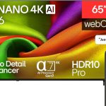 تلفزيون نانو ذكي NU84 بدقة 4K UHD مقاس 65 بوصة بتقنية الذكاء الاصطناعي مع جهاز تحكم عن بعد سحري نظام تشغيل ويب او اس 26 إصدار 2026 من ال جي