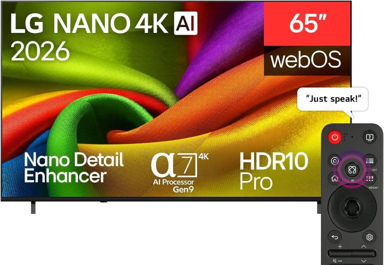 تلفزيون نانو ذكي NU84 بدقة 4K UHD مقاس 65 بوصة بتقنية الذكاء الاصطناعي مع جهاز تحكم عن بعد سحري نظام تشغيل ويب او اس 26 إصدار 2026 من ال جي
