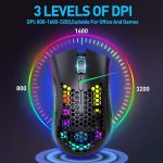 ⁦ماوس ألعاب لاسلكي 2.4GHz بتصميم خلية نحل خفيف الوزن، ماوس كمبيوتر بإضاءة خلفية ار جي بي قابلة لإعادة الشحن مع مستقبل USB وسرعة نقطة لكل بوصة قابلة للتعديل، للكمبيوتر الشخصي وماك واللاب توب من هيتويتف⁩ - الصورة ⁦5⁩