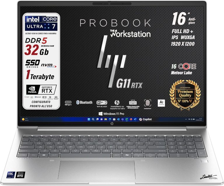 لاب توب برو بوك G11 نوت بوك، إنتل كور ألترا 7 155H، 16 نواة، هارد SSD PCI 1TB، شاشة WUXGA 16 بوصة IPS، 32 GB رام DDR5، واي فاي 6 وثاندربولت وجيفورس RTX 2050، لوحة مفاتيح بإضاءة وويندوز من اتش بي