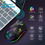 ⁦ماوس ألعاب لاسلكي 2.4GHz بتصميم خلية نحل خفيف الوزن، ماوس كمبيوتر بإضاءة خلفية ار جي بي قابلة لإعادة الشحن مع مستقبل USB وسرعة نقطة لكل بوصة قابلة للتعديل، للكمبيوتر الشخصي وماك واللاب توب من هيتويتف⁩ - الصورة ⁦7⁩