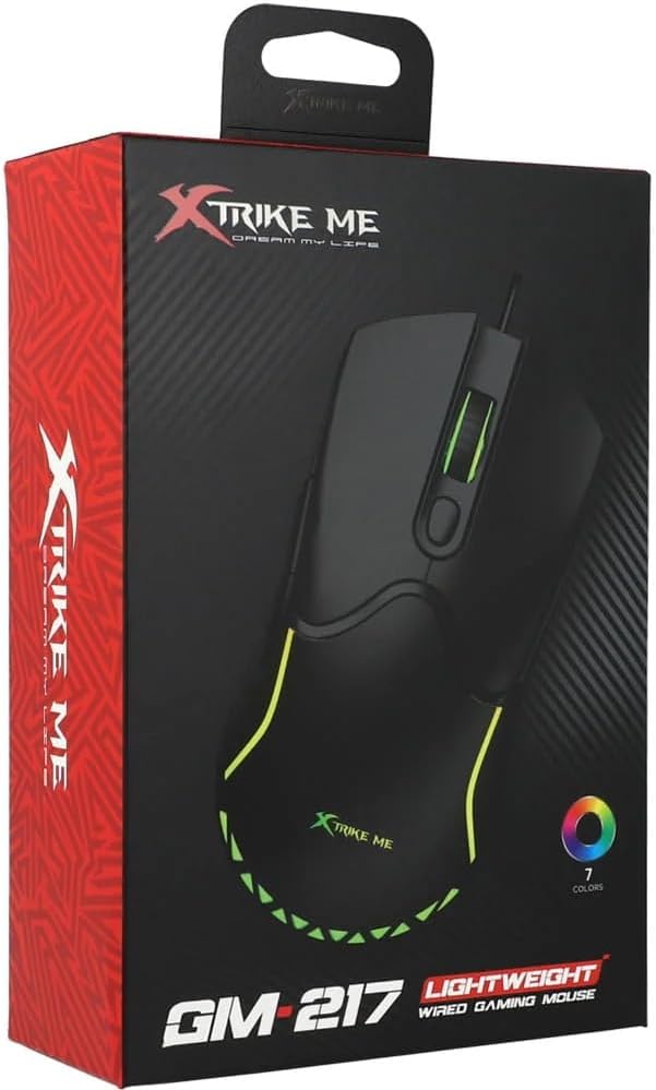 51huwzpflfL._AC_SL1000_.jpg ماوس العاب GM217 RGB من اكسترايك مي - مستشعر بصري 3600 نقطة لكل بوصة - خفيف الوزن فقط 68G (اسود)، USB