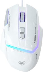 ماوس ألعاب سلكي S12 برو أبيض، ماوس ضوئي 12800 نقطة لكل بوصة مع إضاءة خلفية RGB و8 أزرار قابلة للبرمجة، يدعم تعديل الأزرار وزر إطلاق سريع من اولا