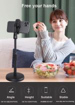 حامل موبايل مكتبي بارتفاع قابل للتعديل مع قاعدة دائرية ثابتة، حامل موبايل ذكي لمكالمات الفيديو، والدروس عبر الإنترنت، ومشاهدة مقاطع الفيديو، وتسجيل المحتوى، وتجهيزات المكاتب - الصورة 8