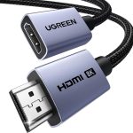يوجرين محول كيبل وصلة HDMI 2.1 ذكر الى انثى، 8K@60Hz/4K@144Hz/2K@240Hz/1080P@240Hz/240Hz/متوافق مع فاير ستيك وشاومي ستيك وروكو وPS5 والتلفزيون ومشغل بلوراي 0.15 متر