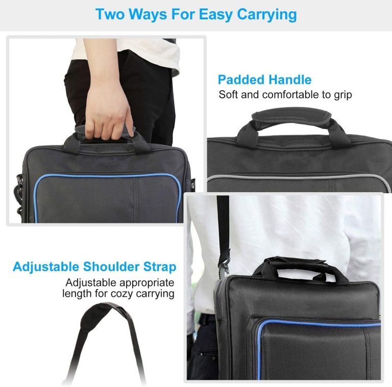 شنطة كتف لحمل جهاز تشغيل العاب الفيديو الرقمية من انيرجي كيس، شنطة كتف مقاومة للماء ومضادة للصدمات مناسبة للسفر، شنطة يد متوافقة مع بلاي ستيشن 4 وجميع الاصدارات (اسود)
